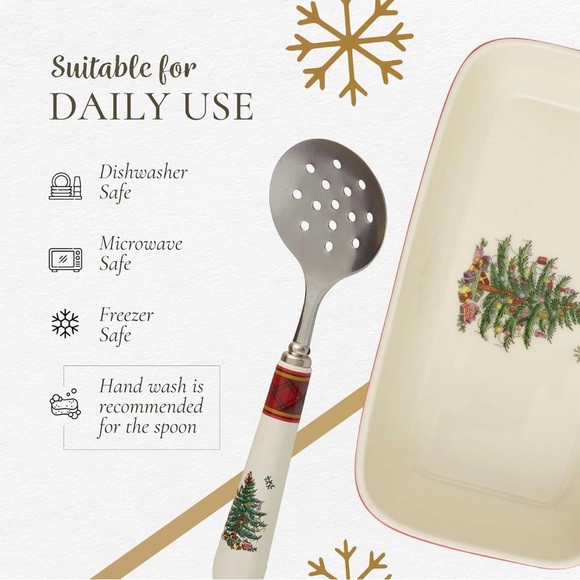 Spode Christmas Tree Tartan serving dish with a slotted spoon Set Of 2 - Picture 2 of 6